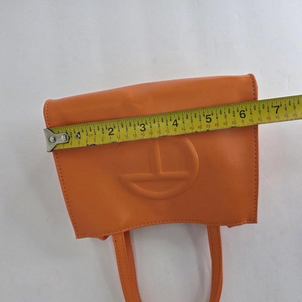 Telfar Vegan Leather Shoulder Bag Mini Snap Closure Vibrant Orange Double Strap - Picture 8 of 15